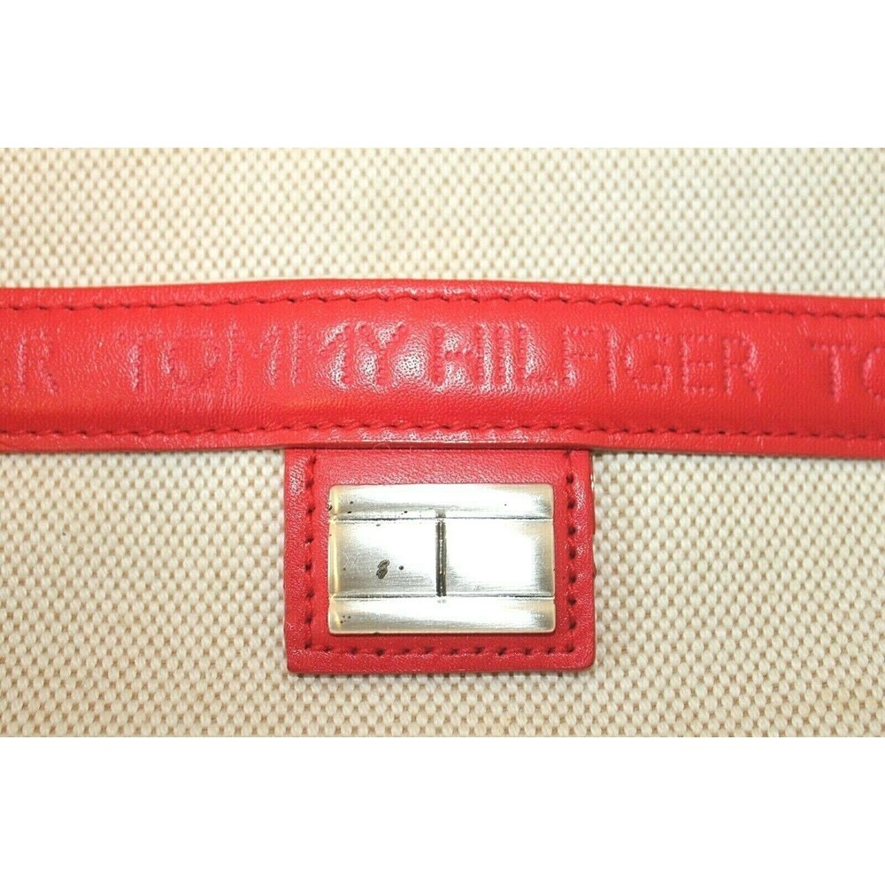 Tommy Hilfiger Purse Vintage Tan Red Canvas Leather Womens Handbag - Picture 5 of 11